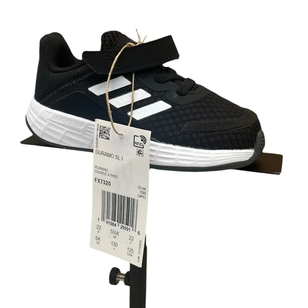 Adidas Duramo Baby Infant Boys Slip-on Sneaker Size 6 Black-White Flexible Shoes